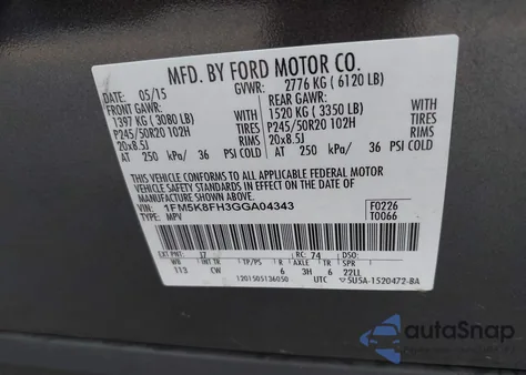 2016 Ford Explorer Limited z USA, uszkodzony, nr VIN 1FM5K8FH3GGA04343
